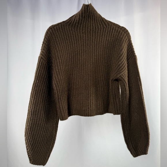 OAK + FORT Ribbed Mockneck Sweater in Chocolate Brown Size Extra Small - Picture 6 of 8